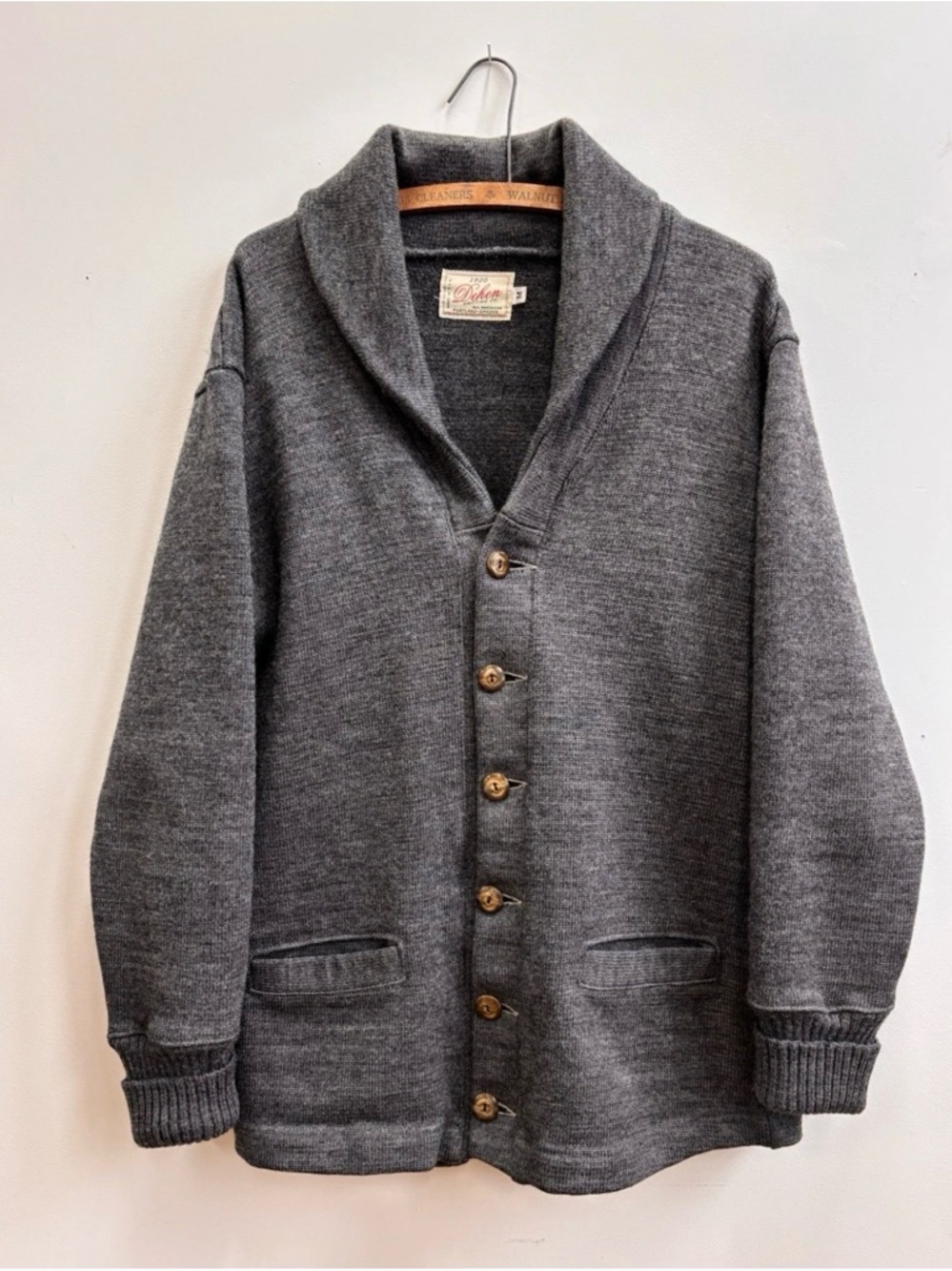 Dehen 1920 Shawl Collar Wool Cardigan Sweater Charcoal Medium Made In USA